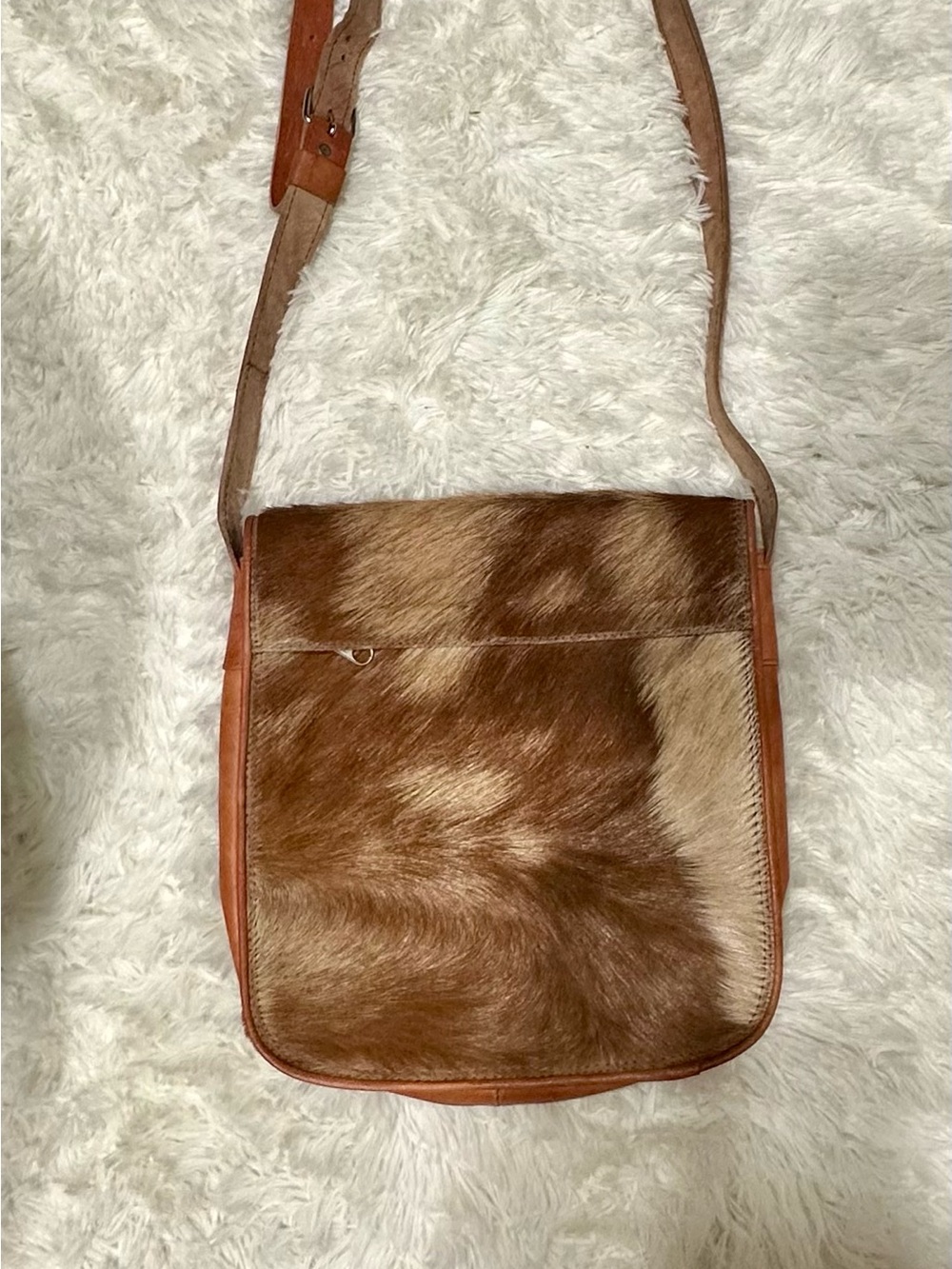 Leather and Haircalf Brown Crossbody Messenger Bag - UNISEX